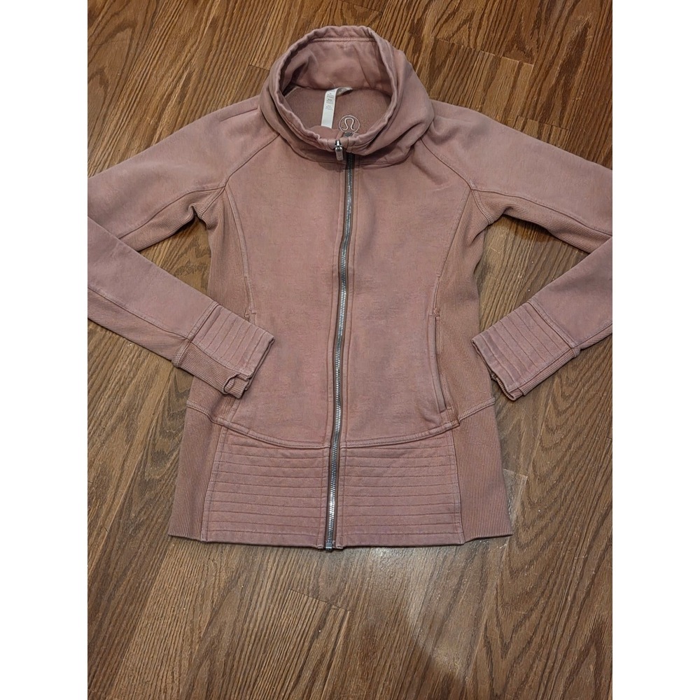 Lululemon Pink Dusty Rose‎ Full Zip Funnel Neck Cozy Fleece Jacket Women Size 4